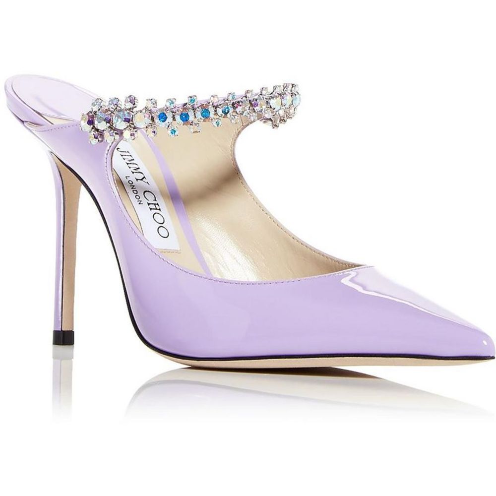 Jimmy Choo Womens Bing 100 Purple Patent Leather Pointed Toe Mules Shoes NWT